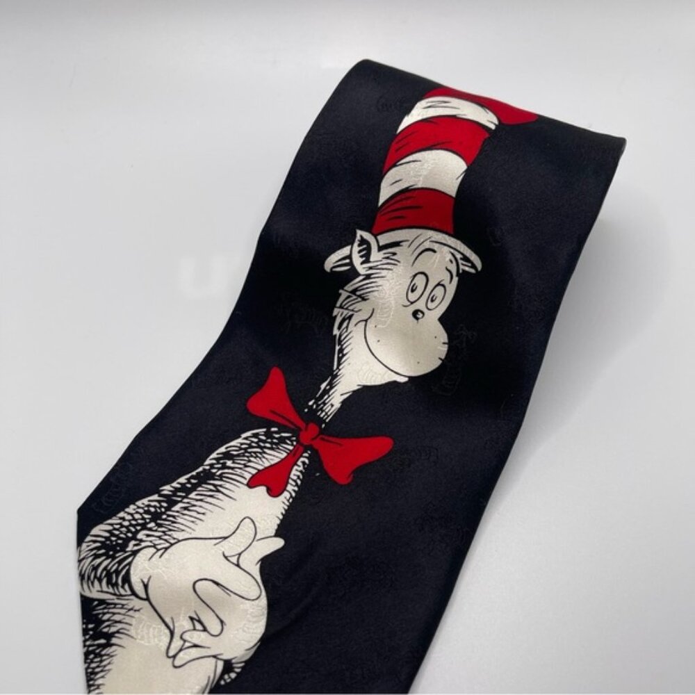 Dr.‎ Seuss Necktie Black Red White The Cat in the Hat Silk Tie Vintage Cartoon - Picture 3 of 8